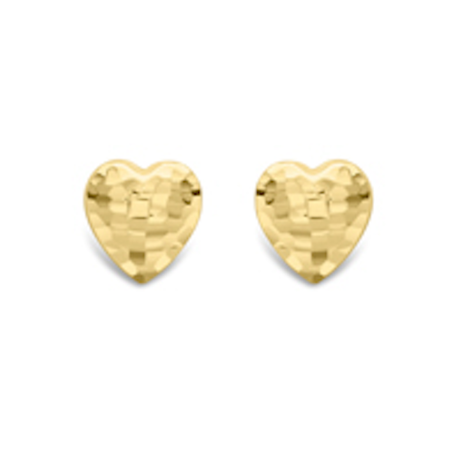 9ct Yellow Gold Diamond cut Heart Stud Earrings Earrings Stubbs   