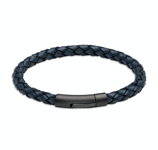 Navy Leather Bracelet with Black Clasp Bracelet Unique   