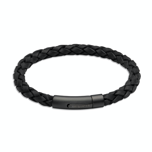 Black Leather Bracelet with Matte Black Steele Clasp Bracelet Unique   