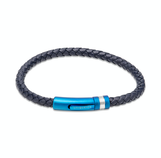 Navy leather bracelet with matte blue clasp Bracelet Unique   