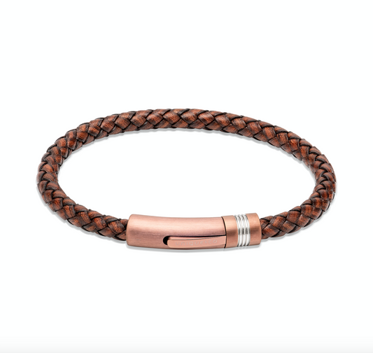 Antique brown leather bracelet with rose colour clasp bracelets Unique   