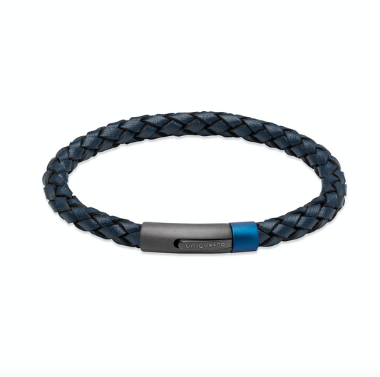 Denim blue leather bracelet with blue/ gun metal clasp Bracelet Unique   