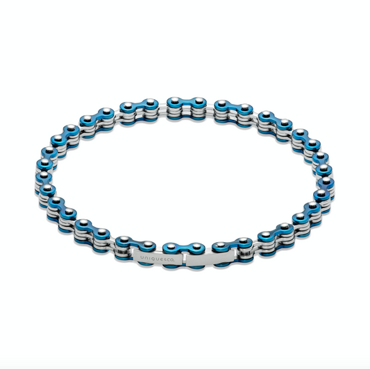 Steel thin bike chain bracelet with blue detail Bracelet Unique   