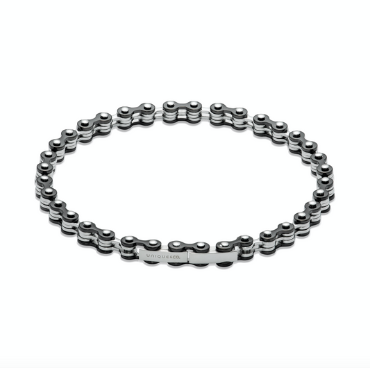 Steel thin bike chain bracelet with black detail Bracelet Unique   