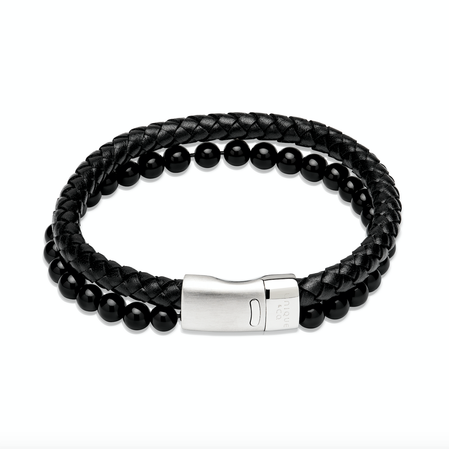 Black leather & Onyx Double bracelet Bracelet Unique   