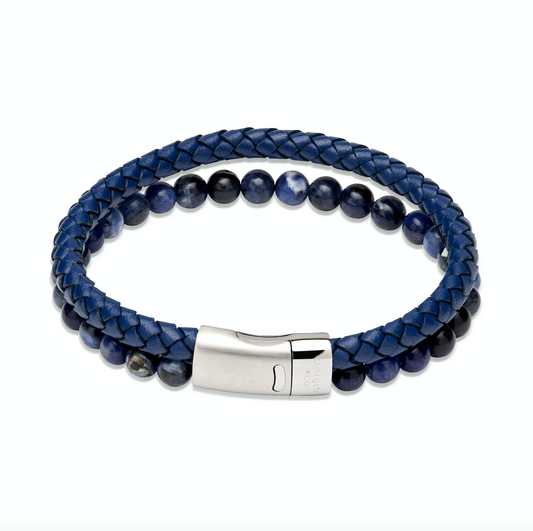 Blue leather and bead bracelet Bracelet Unique   
