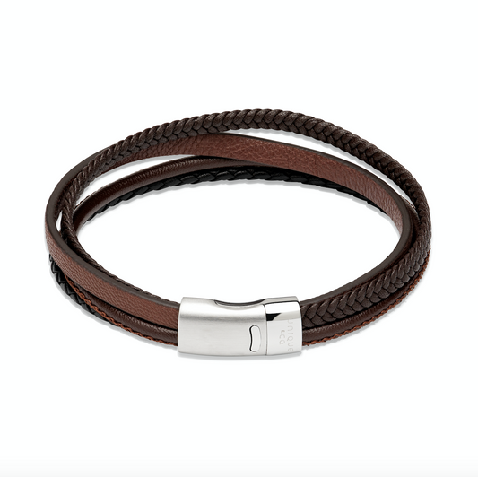 Brown mixed leather bracelet with four strands Bracelet Unique   
