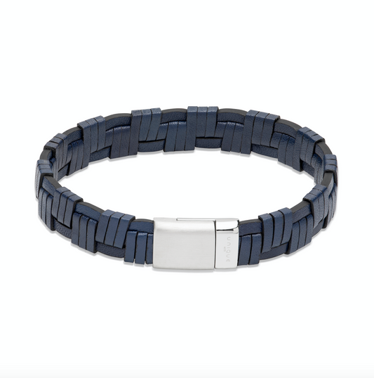 Navy spliced leather bracelet Bracelet Unique   