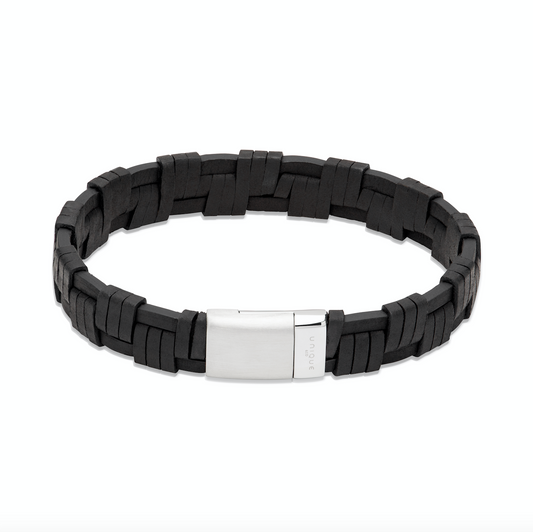 Black spliced leather bracelet Bracelet Unique   