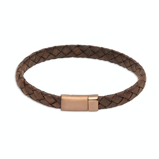 Dark brown leather and rose gold plated clasp Bracelet Unique   