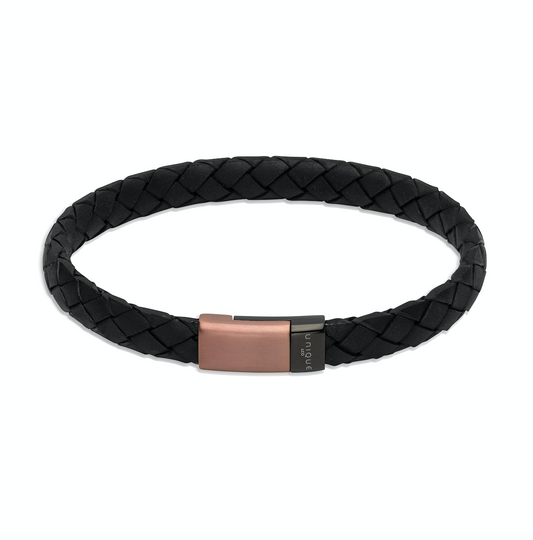 Black domed leather bracelet with rose/black clasp Bracelet Unique   