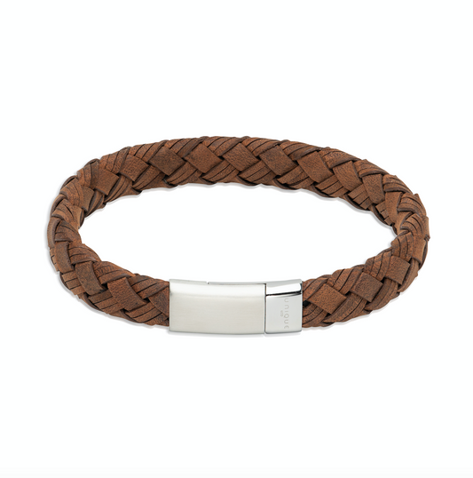 Brown entwined leather bracelet with steel clasp Bracelet Unique   
