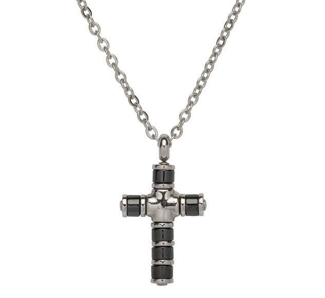 Steel cross with black plated detail Pendant Unique   