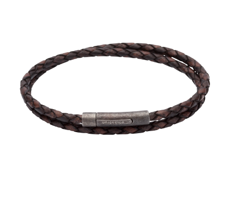 Double antique dark brown leather bracelet with dark oxy clasp Bracelet Unique   