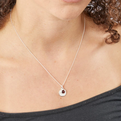 Silver Crystal Birthstone Necklace With Engravable Disc - Select Month Pendant Rock Lobster Jewellery   