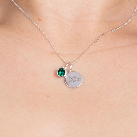 Silver Crystal Birthstone Necklace With Engravable Disc - Select Month Pendant Rock Lobster   