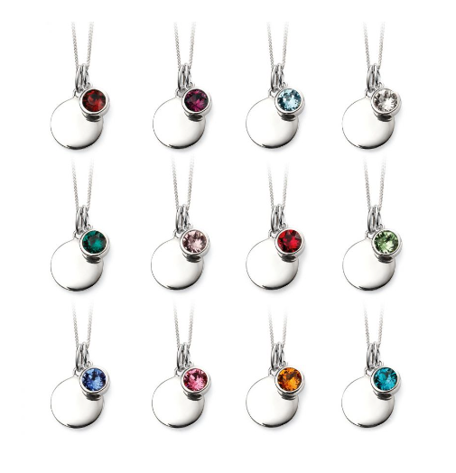 Silver Crystal Birthstone Necklace With Engravable Disc - Select Month Pendant Rock Lobster Jewellery   