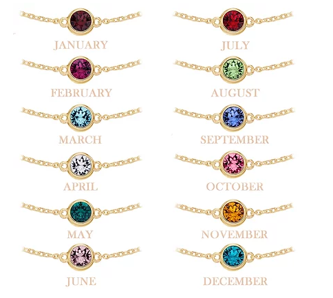 Gold Plated Birthstone Bracelet with Crystal charm -Select Month Bracelet Gecko   