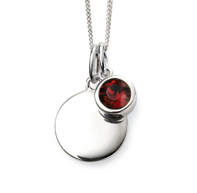 Silver Crystal Birthstone Necklace With Engravable Disc - Select Month Pendant Rock Lobster Jewellery   