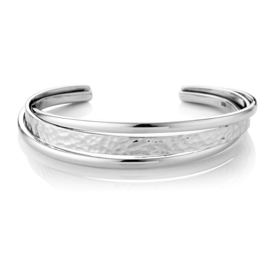 Silver Round Edge Hammered Spring Bangle Bangle Cavendish French   