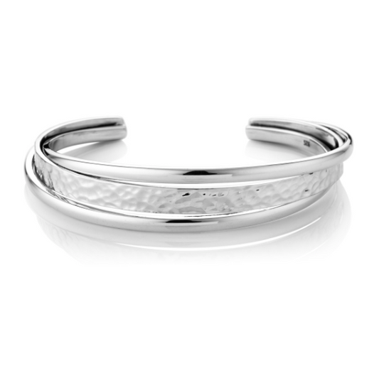 Silver Round Edge Hammered Spring Bangle Bangle Cavendish French   