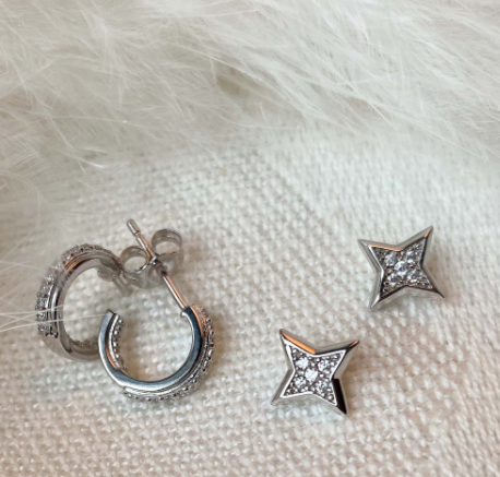 Silver Eclipse Lux Pavé Mini Hoop Earrings Earrings Kit Heath   