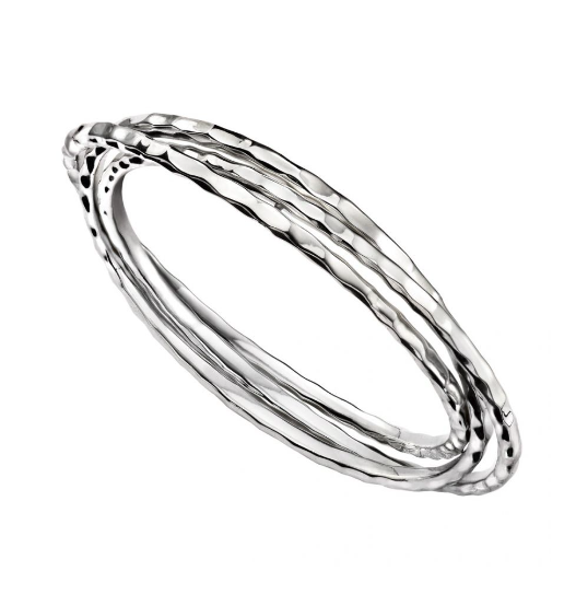 Silver Hammered Texture Triple Bangle Bangle Gecko   