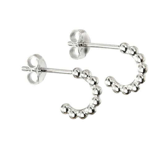 Silver Small Layering Ball 3/4 Hoops Earrings Gecko   