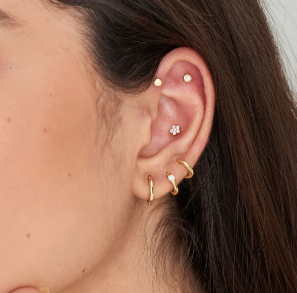 Gold Sparkle Flower Barbell Single Earring Earrings Ania Haie   
