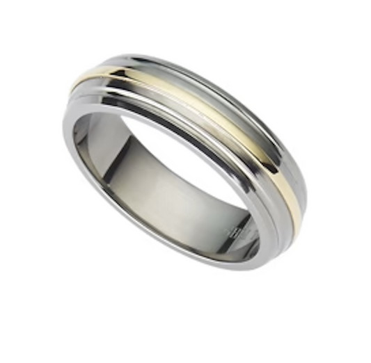 Titanium Grooved Ring with Inlay Ring G H Moore   