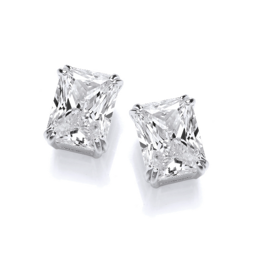 Silver Emerald Cut Cubic Zirconia Stud Earrings Earrings Cavendish French   