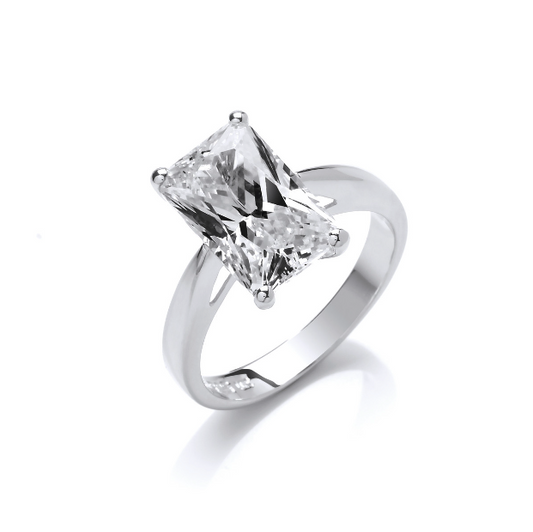 Silver Emerald Cut Sparkling Cubic Zirconia Cocktail Ring Ring Cavendish French   