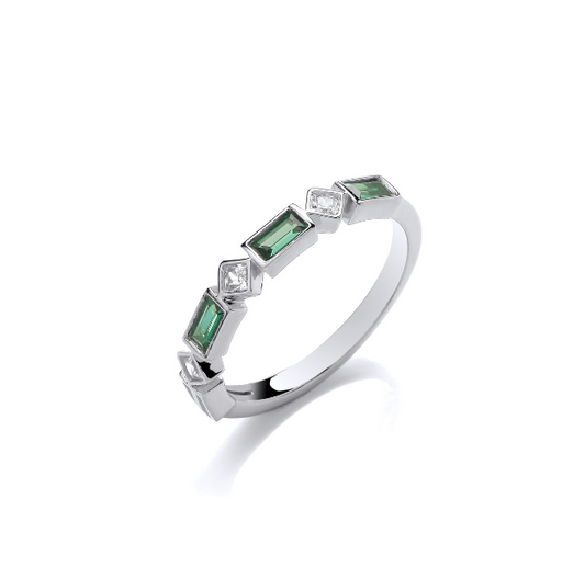 Silver Eternity Style Ring with Emerald Green Cubic Zirconia Ring Cavendish French   