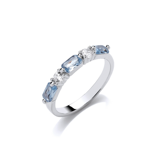 Silver Eternity style ring with Aquamarine Cubic Zirconia Ring Cavendish French   