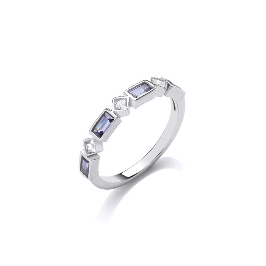 Silver Eternity style ring with Emerald & Princess Cut Tanzanite Cubic Zirconia Ring Cavendish French   