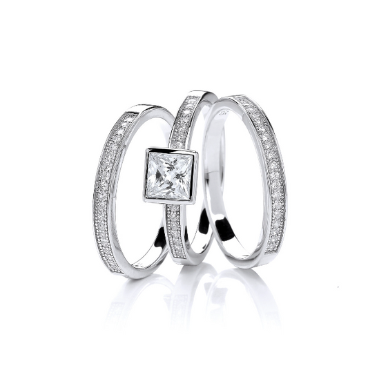 Silver Triple Stacker Ring with Cubic Zirconia Ring Cavendish French   