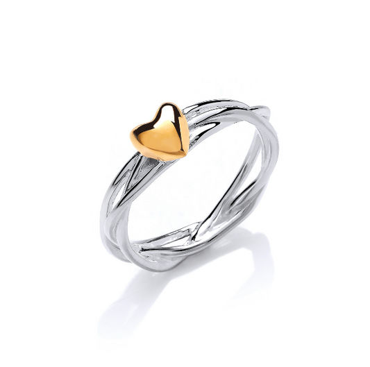 Silver willow ring with gold vermeil heart Ring Cavendish French   