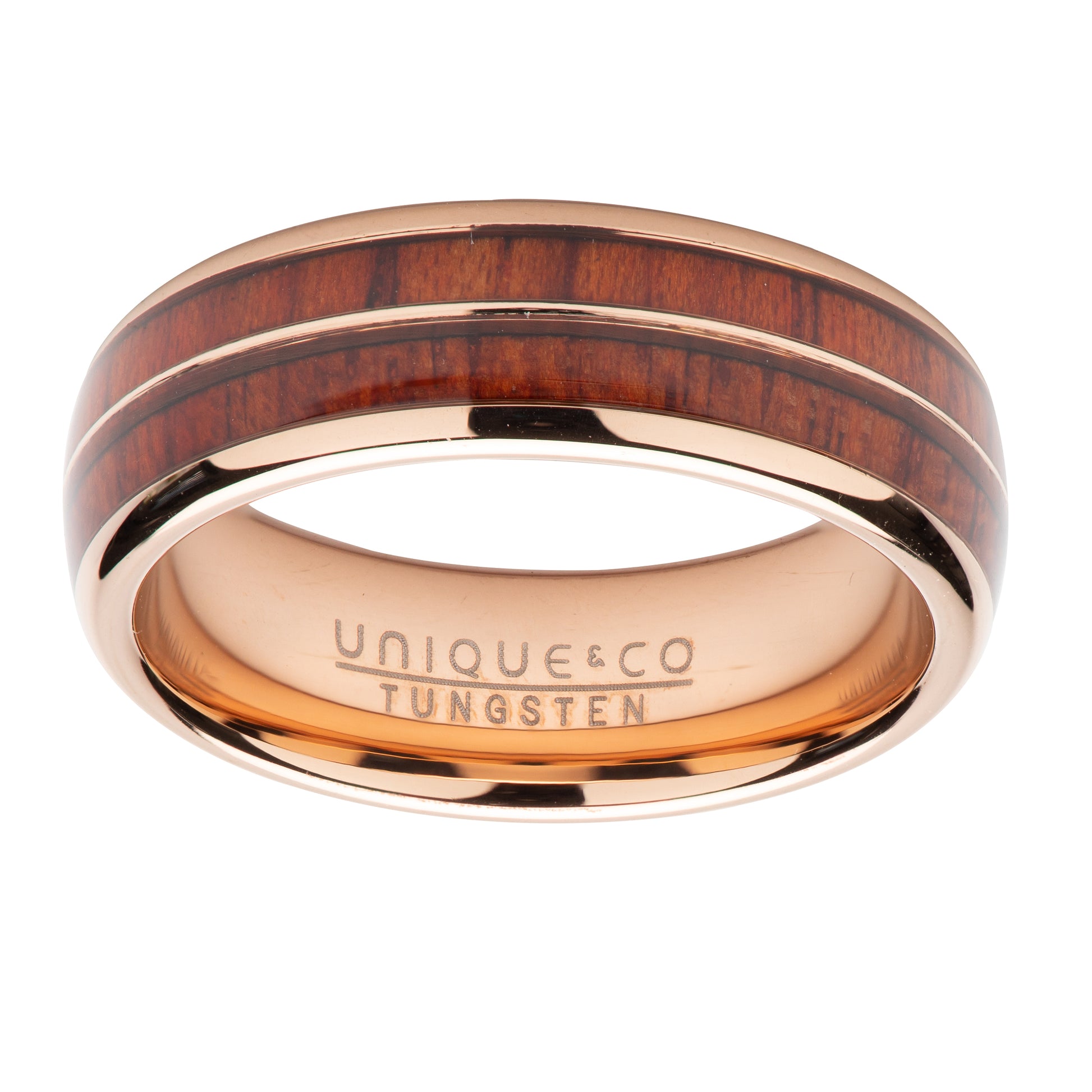 Mens Rose Gold Plated Tungsten Wood Inlay Ring size S Ring Unique   