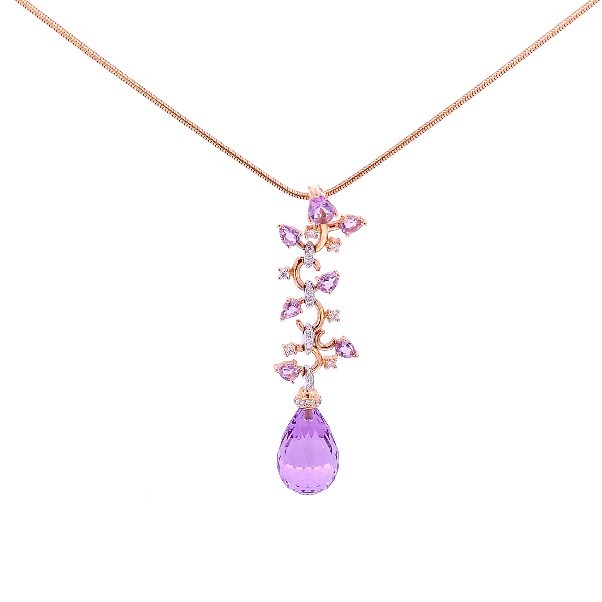 Buchwald 18ct rose gold amethyst briollette and diamond floral pendant Pendant Buchwald   