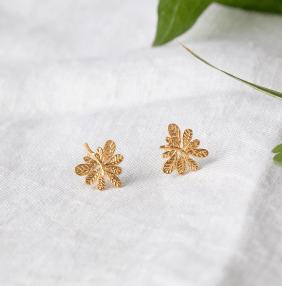 Amanda Coleman gold plated Silver aralia leaf stud earrings Earrings Amanda Coleman