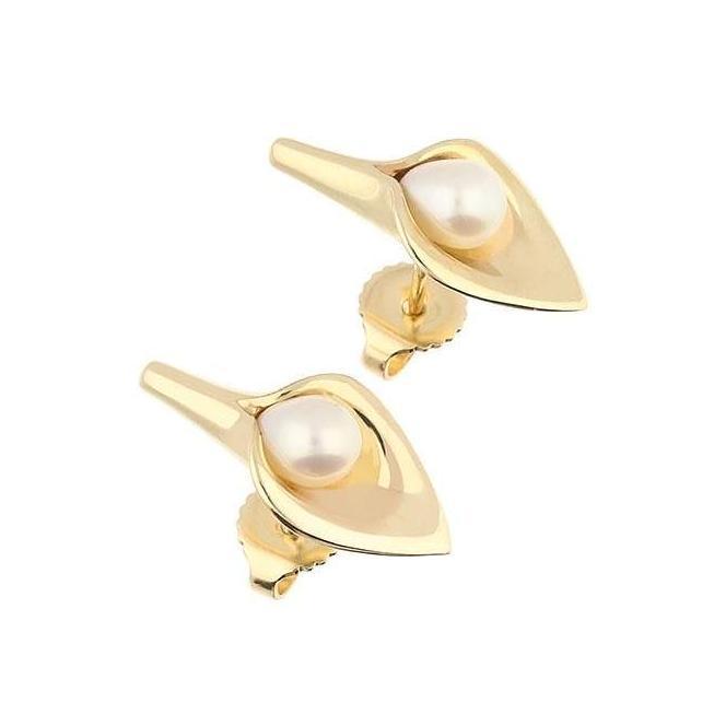 9ct yellow gold white pearl calla lily stud earrings Earrings Amanda Cox   