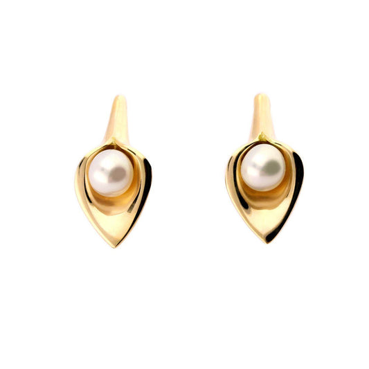 9ct yellow gold white pearl calla lily stud earrings Earrings Amanda Cox   
