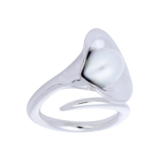Amanda Cox Silver large lily white pearl ring Ring Amanda Cox   
