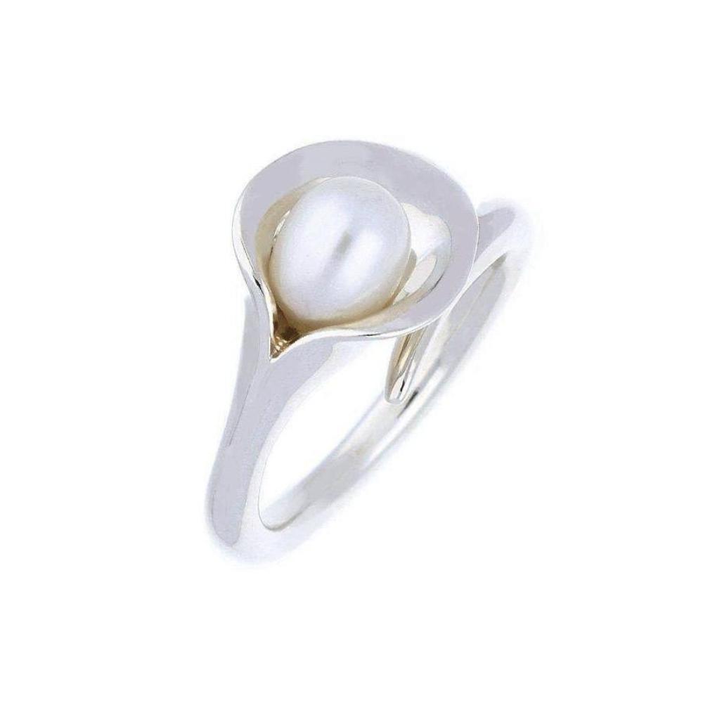 Amanda Cox Silver medium white pearl calla lily ring Ring Amanda Cox   