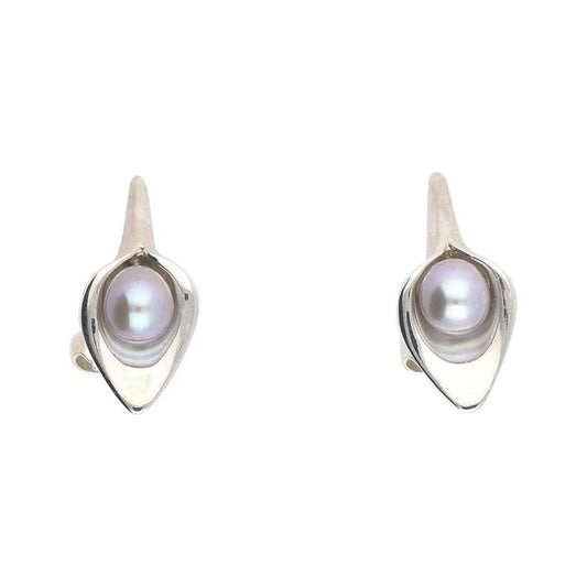 Amanda Cox Silver small grey pearl calla lily stud earrings Earrings Amanda Cox   