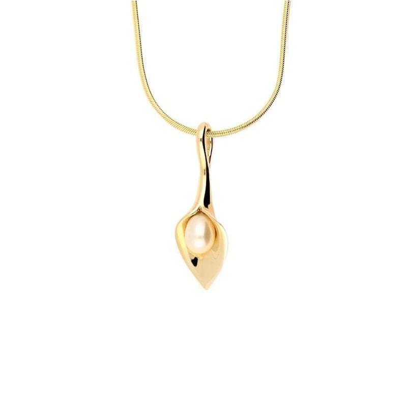9 ct yellow gold small lily pendant with a white pearl Neckwear Amanda Cox   