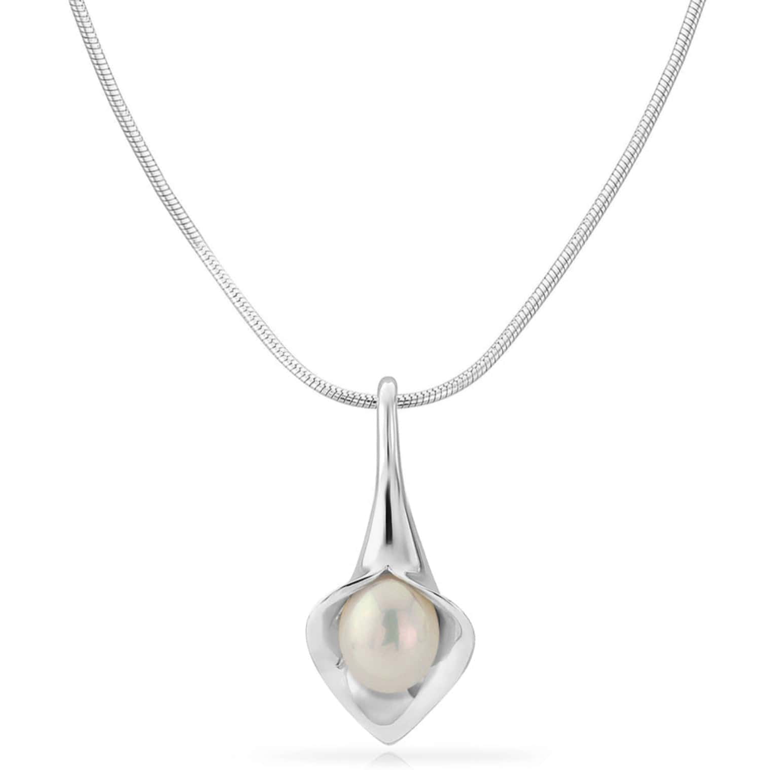 Amanda Cox Silver medium white pearl short calla lily pendant Neckwear Amanda Cox