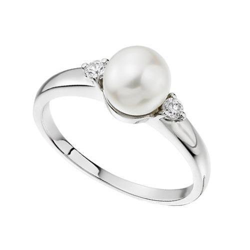 9ct white Gold pearl and diamond ring Ring Amore   