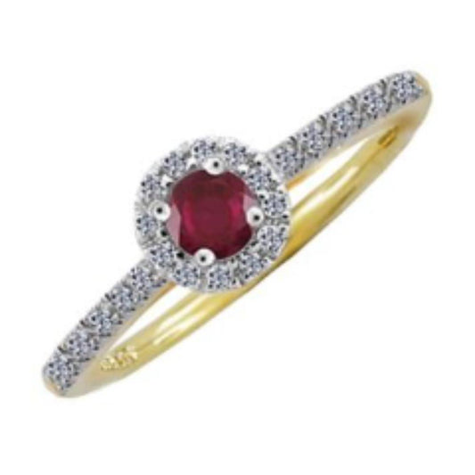 9ct yellow and white gold, ruby and diamond cluster ring Ring Amore   