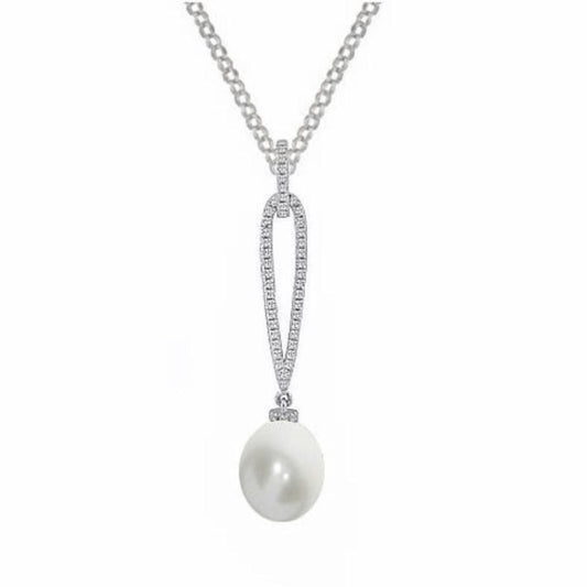 Silver CZ Pearl drop Necklace Neckwear Amore   